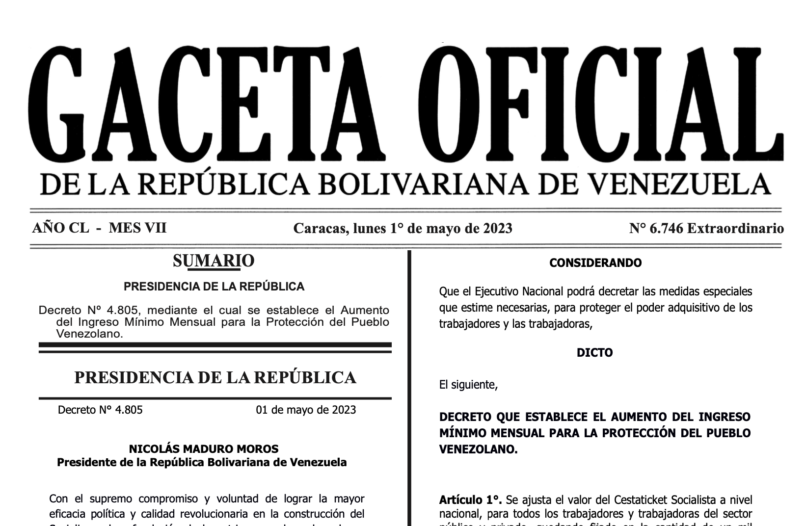 Las cifras se expresaron en Bolívares y serán ajustadas mensualmente